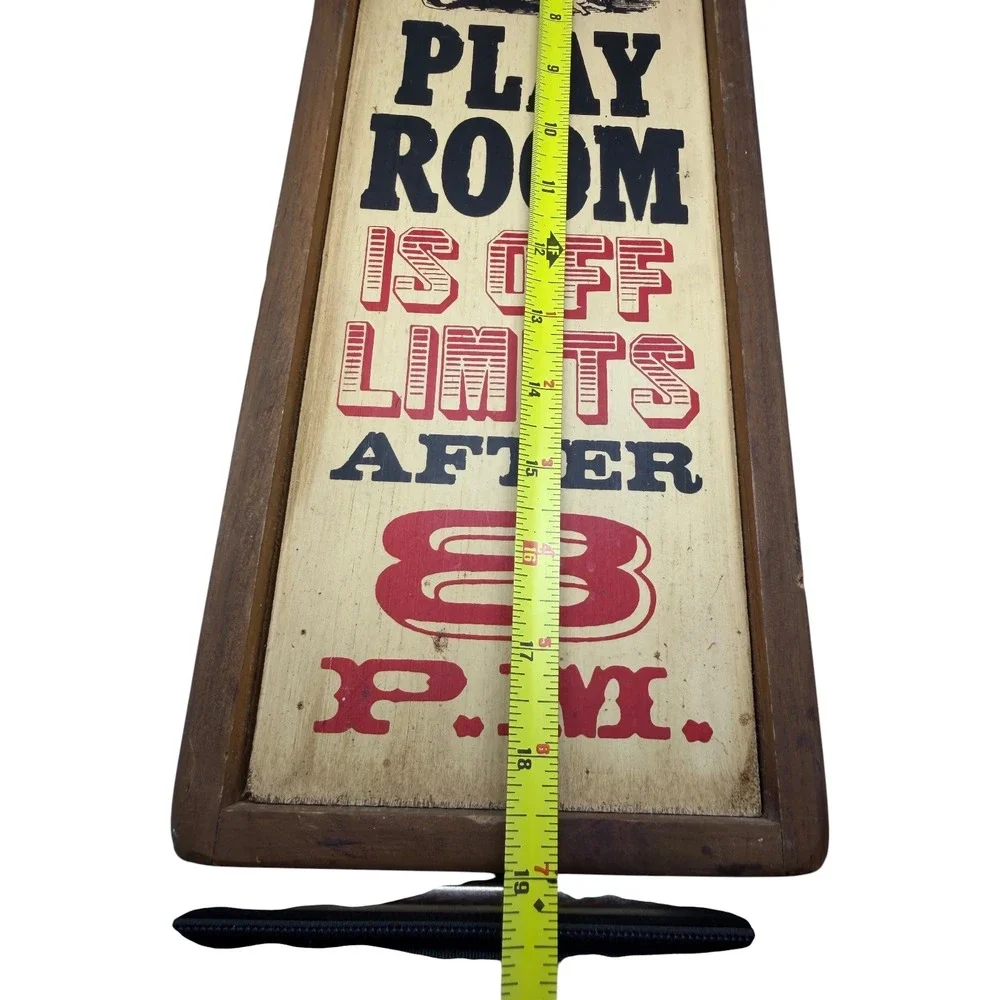 Vintage Wooden Play Room Notice Sign Off Limits After 8 PM Wall Decor